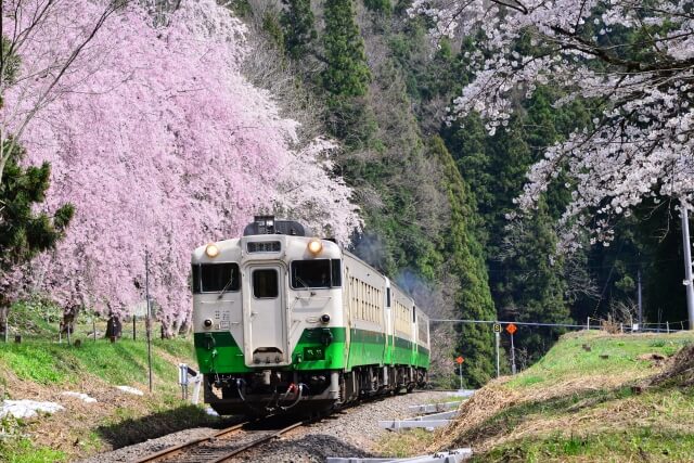 柳津町を走る只見線