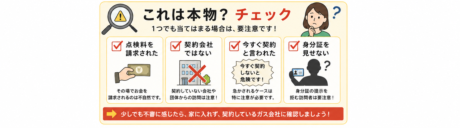 これは本物？セルフチェック(点検料請求・契約会社ではない・即契約を迫る・身分証を見せない)