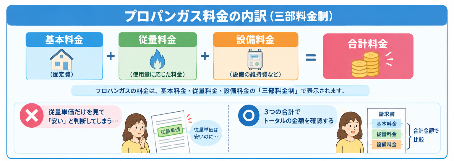 プロパンガス料金の内訳(三部料金制)